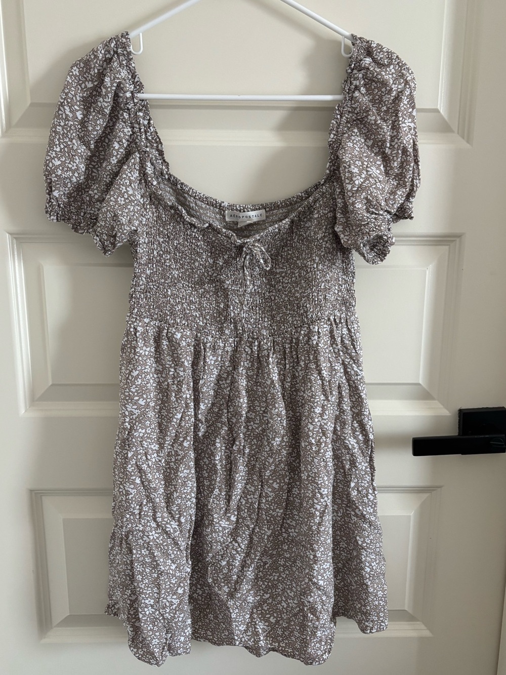 Smocked Puff-Sleeve Floral Kids Dress - Taupe